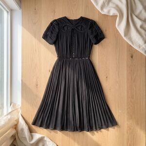 JASON WU Black Silk Pleated Midi Dress Cut Out Sequin Size 0 (see measurements)